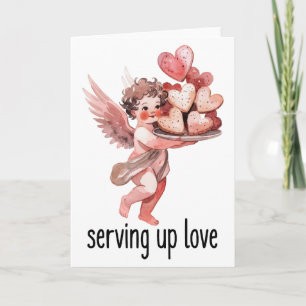 Serving Up Love Valentine Vintage Cherub Heart  Card
