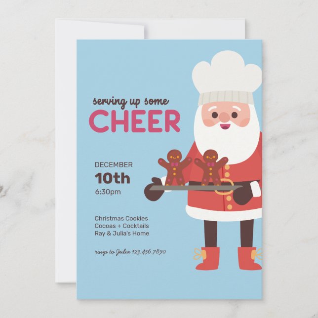 Serving Up Some Cheer Santa Baking  Gingerbread Invitation (Front)