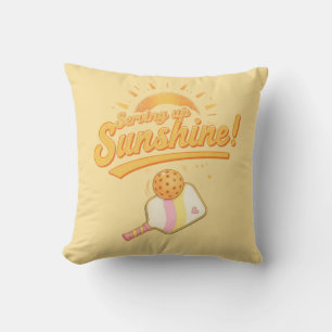 Serving Up Sunshine Sun Yellow Pickleball Graphic Throw Pillow