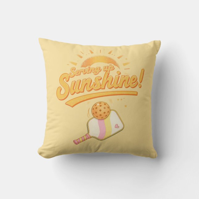 Serving Up Sunshine Sun Yellow Pickleball Graphic Throw Pillow (Front)