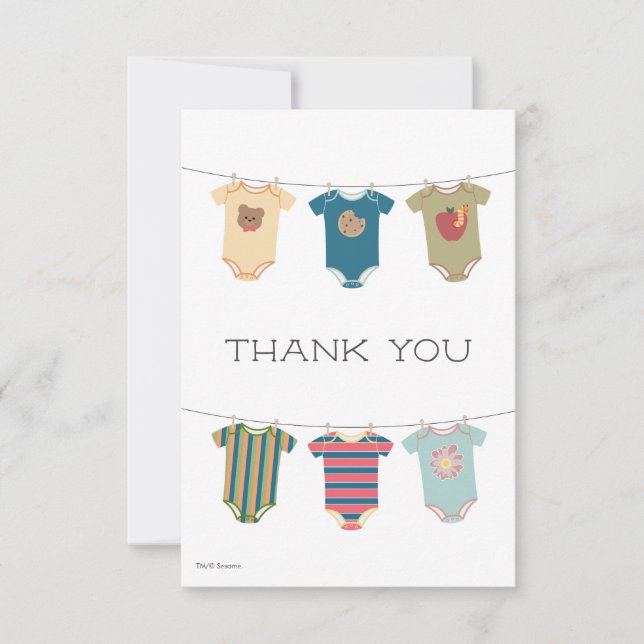Sesame Pals Bodysuits Baby Shower Thank You Card (Front)