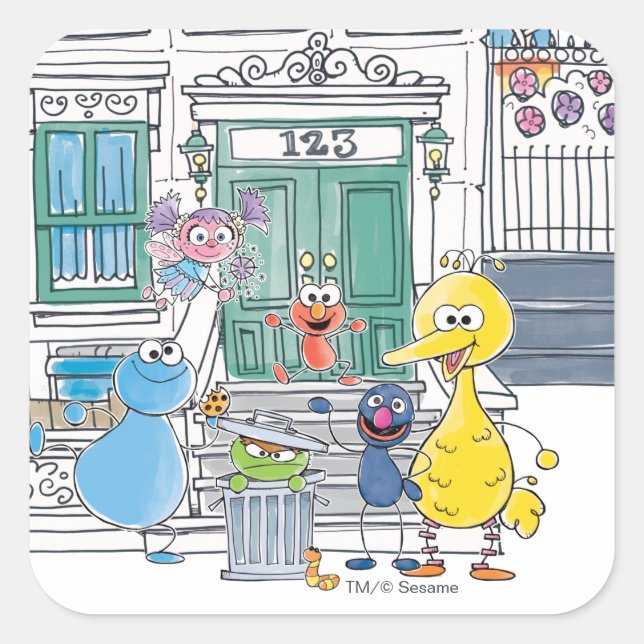 Sesame Pals Doodley Graphic Square Sticker (Front)