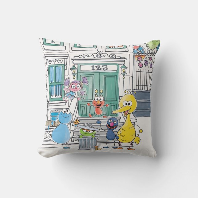 Sesame Pals Doodley Graphic Throw Pillow (Front)