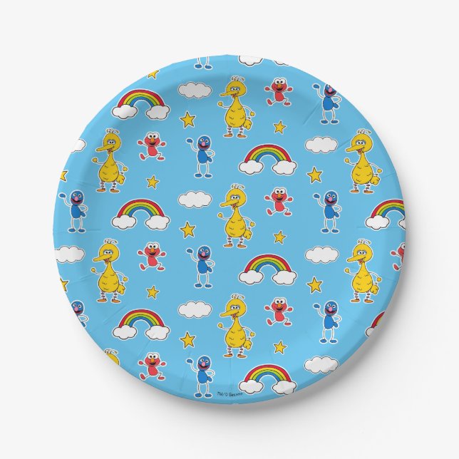 Sesame Pals Rainbow Doodley Pattern Paper Plate (Front)