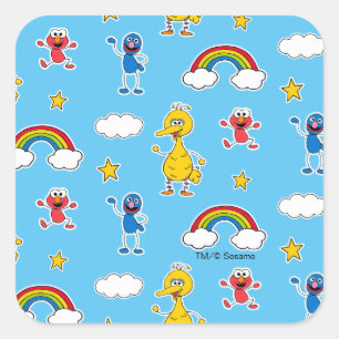 Sesame Pals Rainbow Doodley Pattern Square Sticker