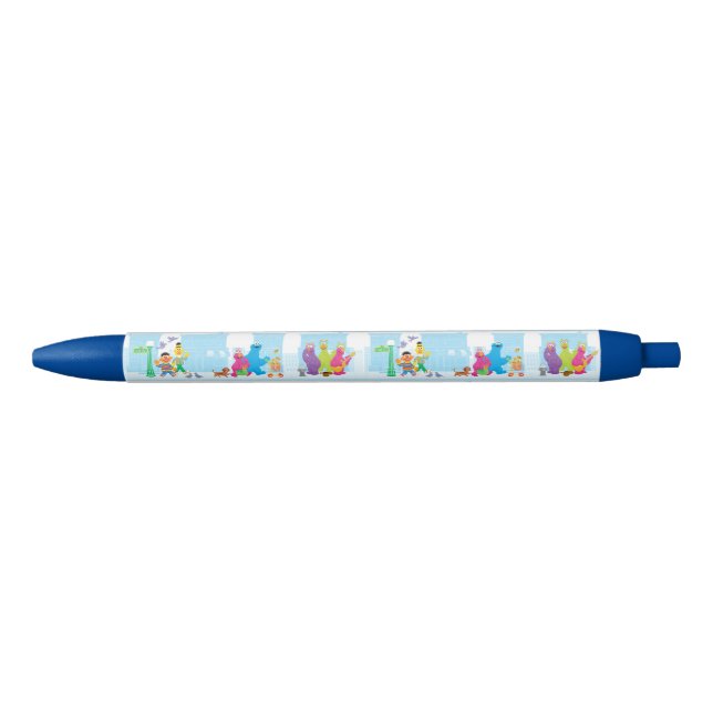 Sesame Pals Walking Along Sesame Street Pattern Blue Ink Pen (Front)