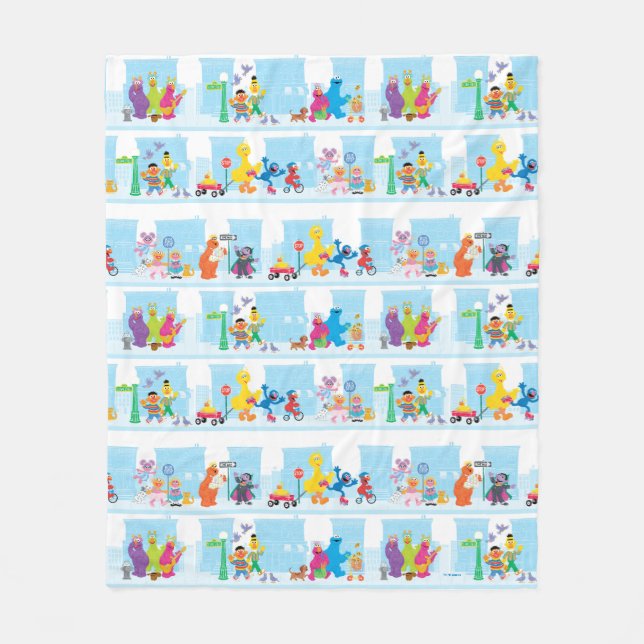 Sesame Pals Walking Along Sesame Street Pattern Fleece Blanket (Front)