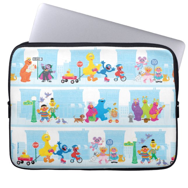 Sesame Pals Walking Along Sesame Street Pattern Laptop Sleeve (Front)