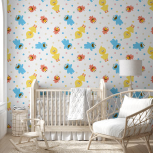 Sesame Pals White Polka Dot Pattern Wallpaper