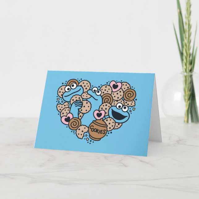 Sesame Sesame | Cookie Monster Doodle Heart Holiday Card (Front)