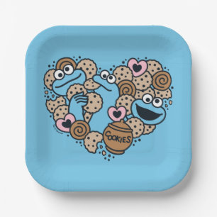 Sesame Sesame Cookie Monster Doodle Heart Paper Plate