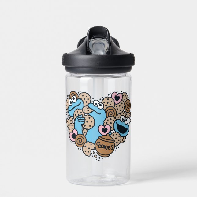 Sesame Sesame | Cookie Monster Doodle Heart Water Bottle (Front)