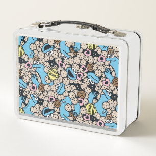 Sesame Sesame   Cookie Monster Doodle Pattern Metal Lunch Box
