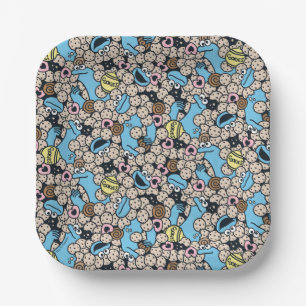 Sesame Sesame Cookie Monster Doodle Pattern Paper Plate