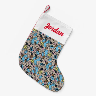 Sesame Sesame   Cookie Monster Doodle Pattern Small Christmas Stocking