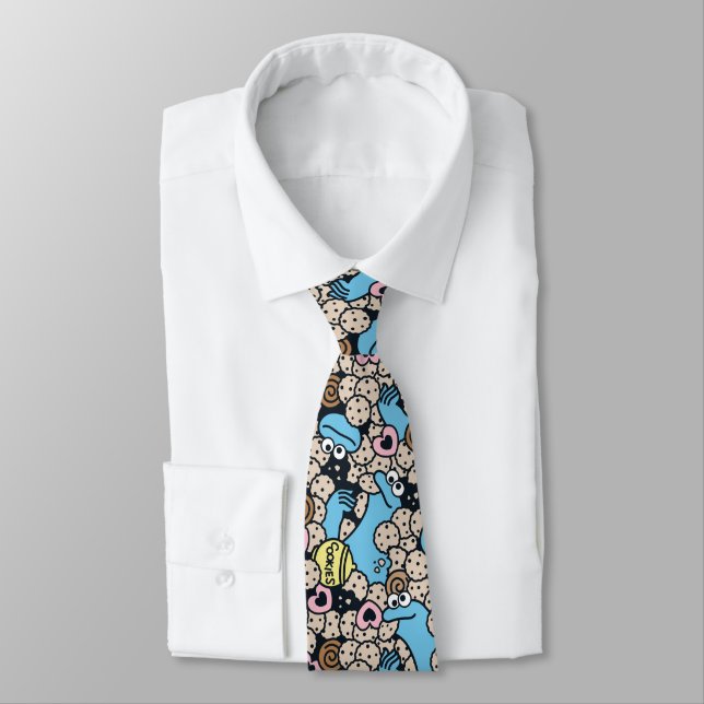 Sesame Sesame | Cookie Monster Doodle Pattern Tie (Tied)