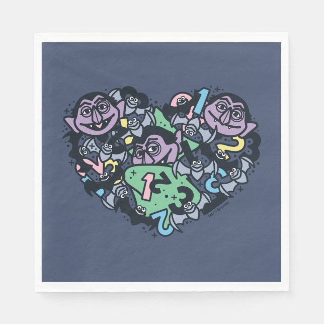 Sesame Sesame | Count von Count Doodle Heart Napkin (Front)