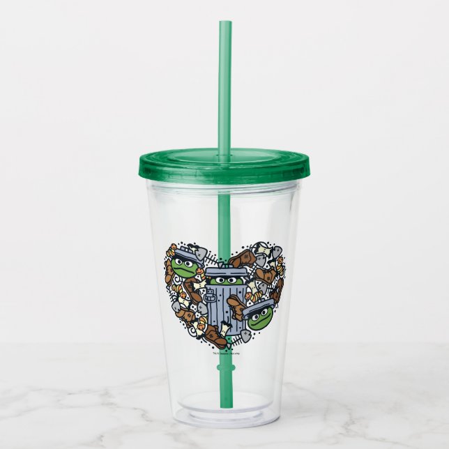 Sesame Sesame | Oscar the Grouch Doodle Heart Acrylic Tumbler (Front)