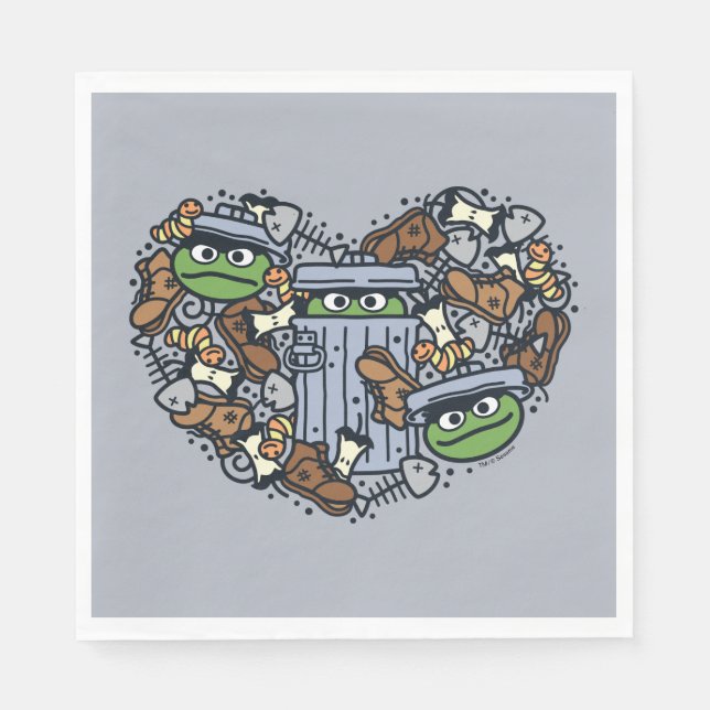 Sesame Sesame | Oscar the Grouch Doodle Heart Napkin (Front)
