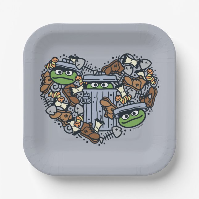 Sesame Sesame | Oscar the Grouch Doodle Heart Paper Plate (Front)