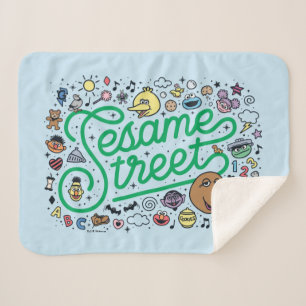 Sesame Sesame   Sesame Street Green Doodle Script Sherpa Blanket