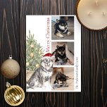 Sesame Shiba Inu Christmas Tree Pet Dog Photo Holiday Card<br><div class="desc">This beautiful Sesame Shiba Inu themed Christmas card features a black and tan Shiba wearing a Santa hat sitting in front of a lit Christmas tree. The greeting on the card reads "Merry Christmas" and can be personalized. Further personalize this holiday card with three photos of your pet dog, a...</div>