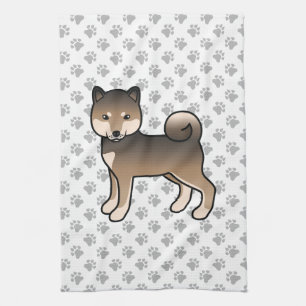Sesame Shiba Inu Cute Dog With Paws Pattern Kitchen Towel