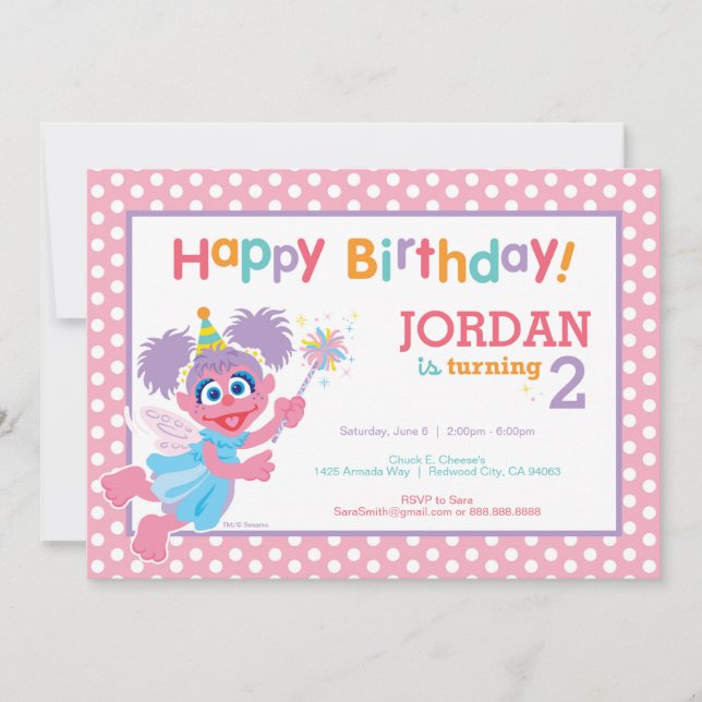 Sesame Street Abby Polka Dot Birthday Invitation (Front)