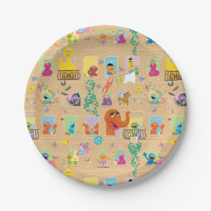 Sesame Street Apartment Windows Pattern Paper Plate
