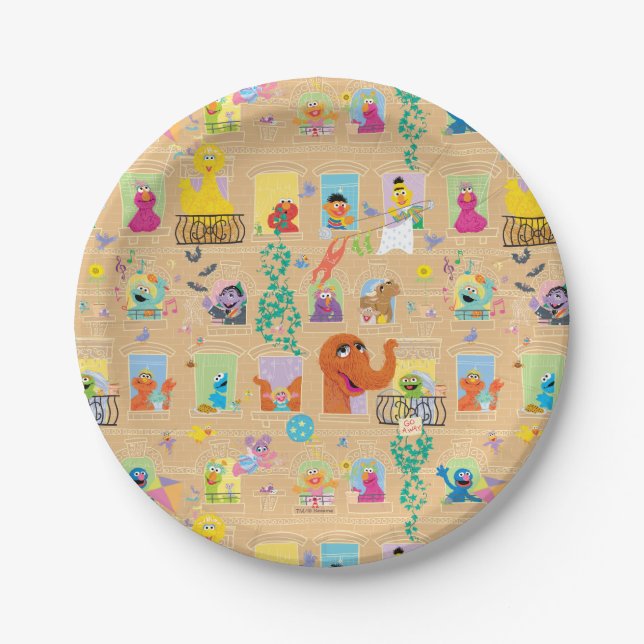 Sesame Street Apartment Windows Pattern Paper Plate (Front)