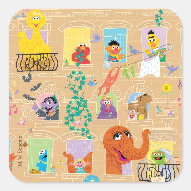 Sesame Street Apartment Windows Pattern Square Sticker (Front)