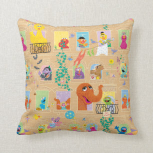 Sesame Street Apartment Windows Pattern Throw Pillow