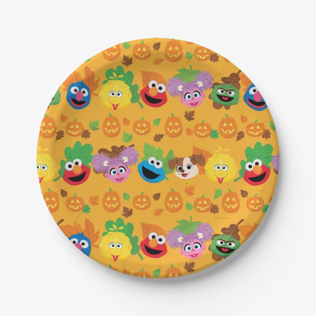 Sesame Street Autumn Leaves Pattern Paper Plate (Front)