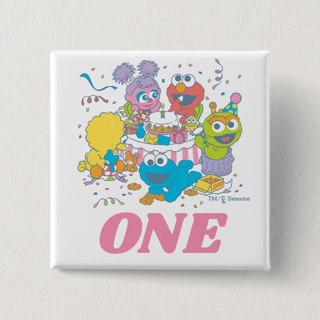 Sesame Street | Baby's 1st Birthday 2 Inch Square Button (Front)