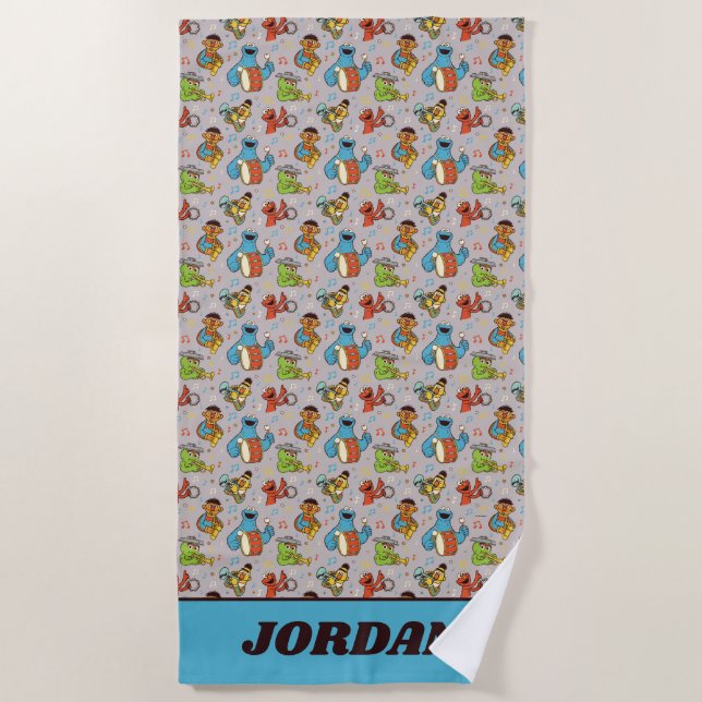 Sesame Street Band Grey Pattern Beach Towel (Front)