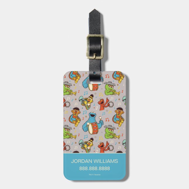 Sesame Street Band Grey Pattern Luggage Tag (Front Vertical)