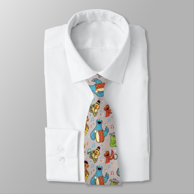 Sesame Street Band Grey Pattern Tie (Tied)