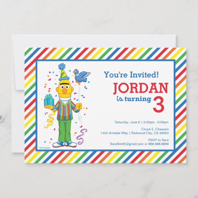 Sesame Street | Bert Striped Birthday Invitation (Front)