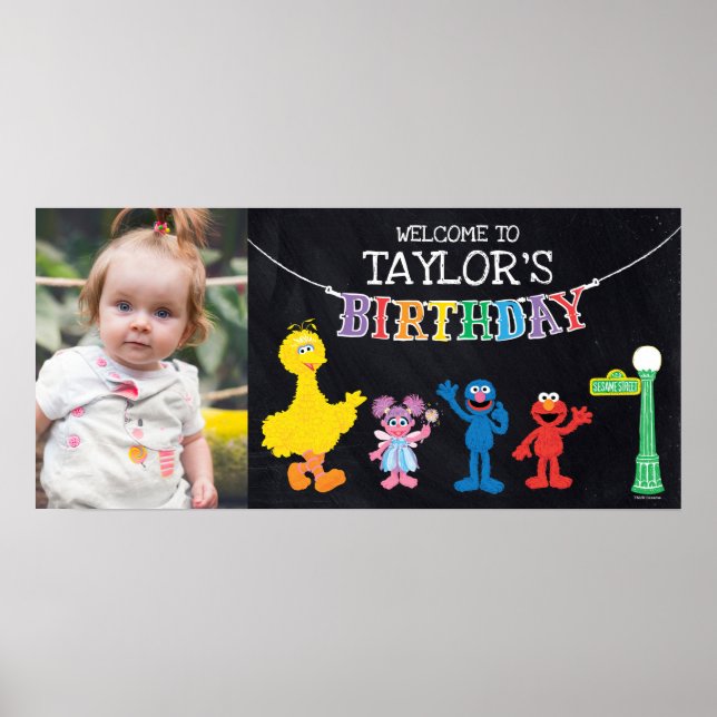 Sesame Street Chalkboard Rainbow Birthday Welcome Poster (Front)