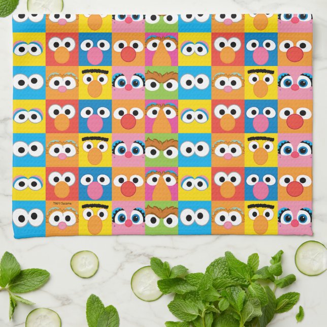 Sesame Street Character Eyes Pattern Kitchen Towel (Folded)