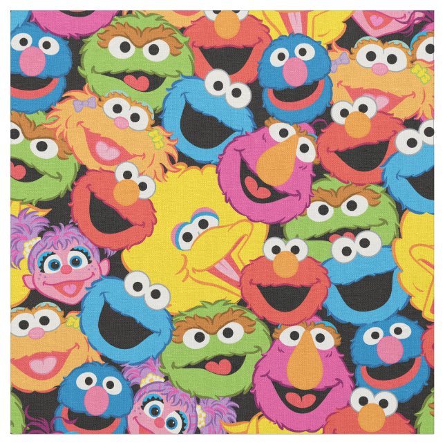 Sesame Street Character Faces Pattern Fabric (Close Up)
