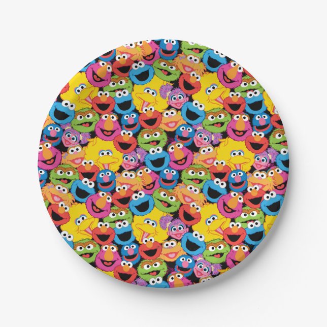 Sesame Street Character Faces Pattern Paper Plate (Front)