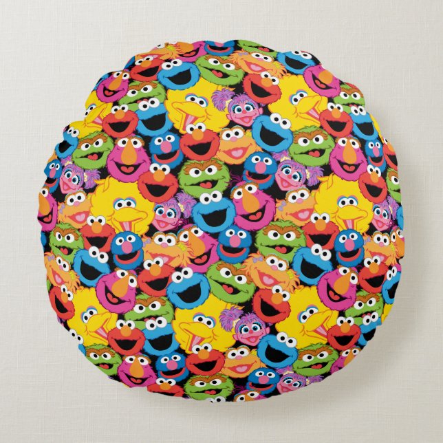 Sesame Street Character Faces Pattern Round Pillow (Front)