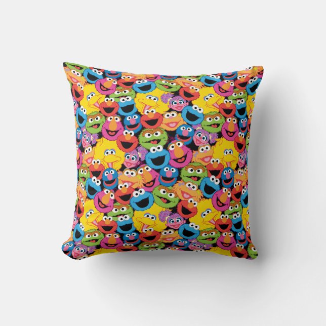 Sesame Street Character Faces Pattern Throw Pillow (Front)