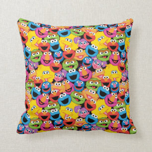 Sesame Street Character Faces Pattern Throw Pillow
