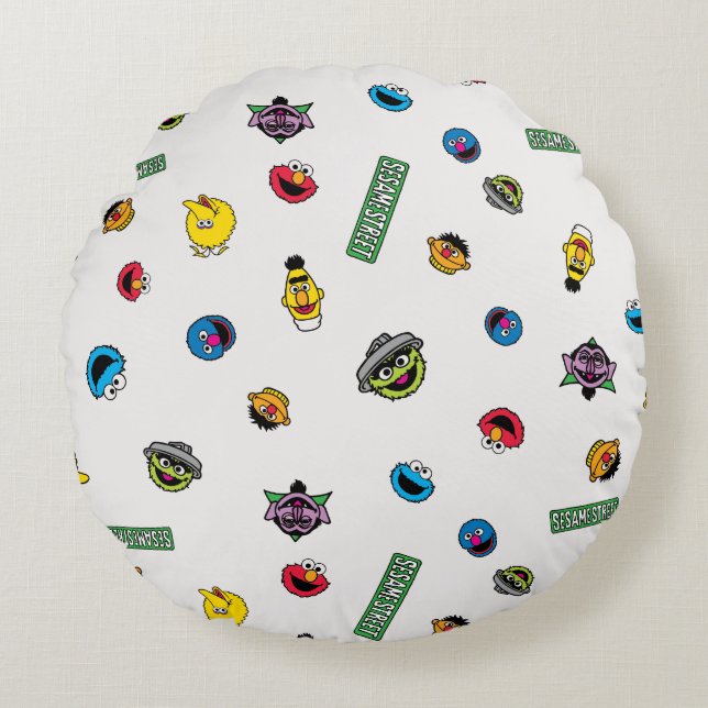 Sesame Street Character Pattern Round Pillow (Front)