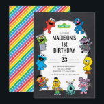 Sesame Street Characters Chalkboard Birthday Invitation<br><div class="desc">Celebrate your child's special day with the Sesame Street Characters Chalkboard Birthday Invitation. This vibrant invitation features beloved Sesame Street characters, including Big Bird, Cookie Monster, Elmo, Oscar the Grouch, Bert and Ernie, Grover, Rosita, The Count, and Abby Cadabby, set against a playful chalkboard background adorned with colourful stars. Personalize...</div>