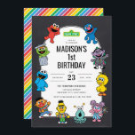 Sesame Street Characters Chalkboard Birthday Invitation<br><div class="desc">Celebrate your child's special day with the Sesame Street Characters Chalkboard Birthday Invitation. This vibrant invitation features beloved Sesame Street characters, including Big Bird, Cookie Monster, Elmo, Oscar the Grouch, Bert and Ernie, Grover, Rosita, The Count, and Abby Cadabby, set against a playful chalkboard background adorned with colourful stars. Personalize...</div>
