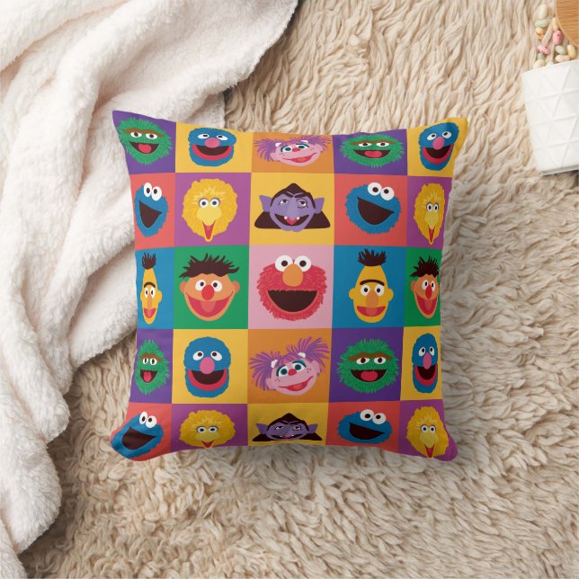 Sesame Street Characters | Colorblock Grid Throw Pillow (Blanket)