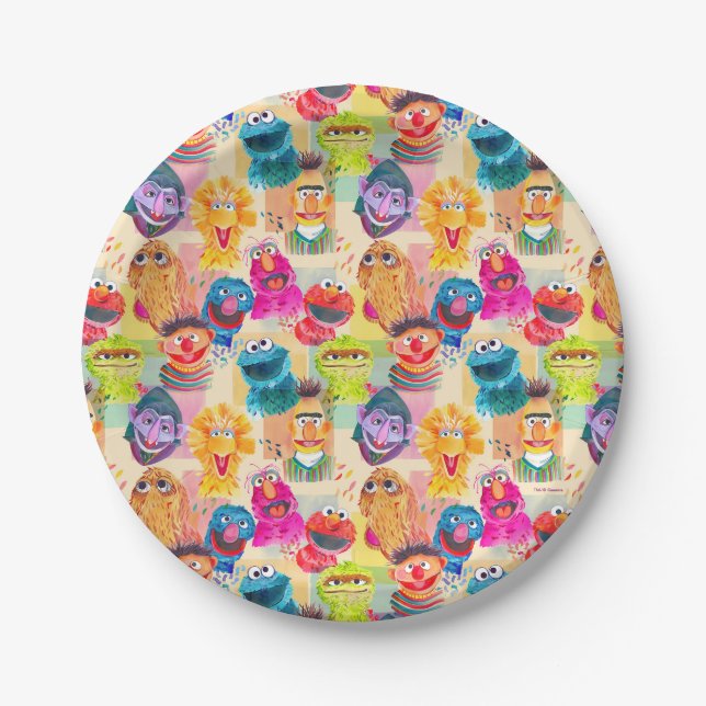 Sesame Street Characters | Colourful Pattern Paper Plate (Front)